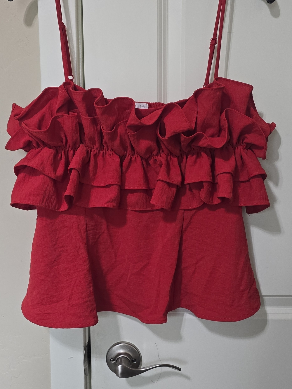 Sienna Sky Red Ruffle Crop Halter Top Camisole XL Festival Date Coquette Summer